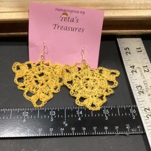 Earrings Marigold Yellow Triangle Crocheted Crochet Hand Crafted